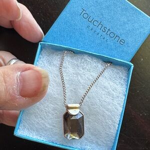 Touchstone Crystal Smoky Pendant Necklace with Silver chain